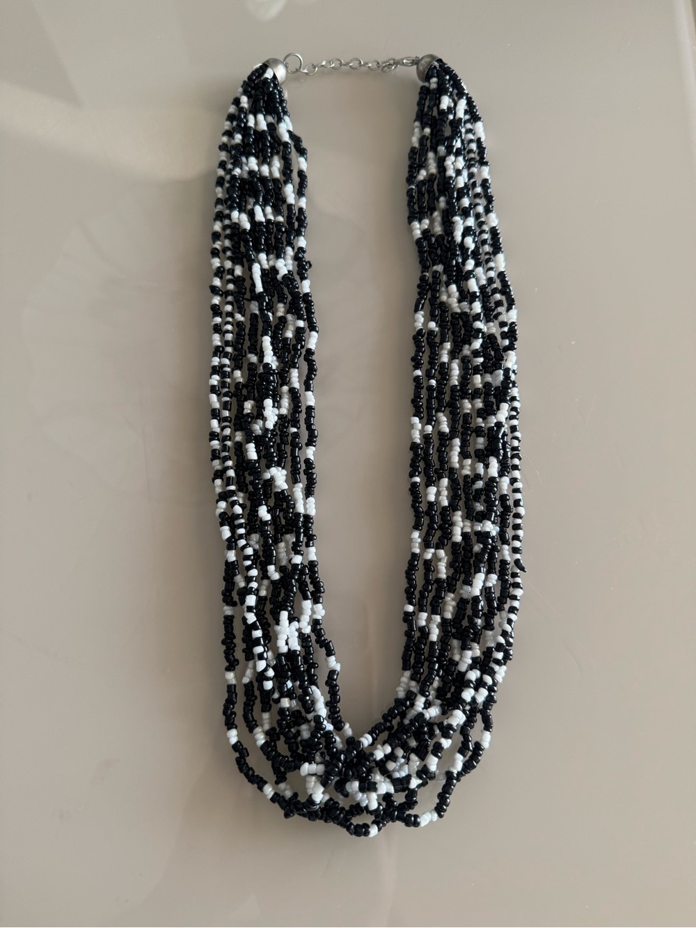 Vintage Torsade Necklace 10-Strand Black & White Seed Bead Twisted necklace 24”